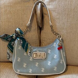 Juicy Couture Light Blue and White Shoulder Bag